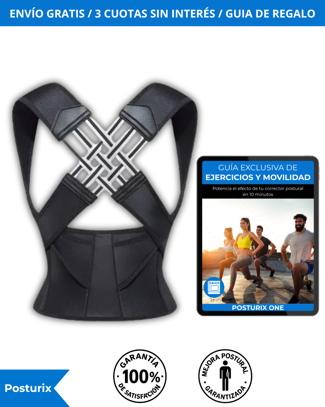 Corrector postural + Guía exclusiva: Elimina dolor de espalda y encorvamiento